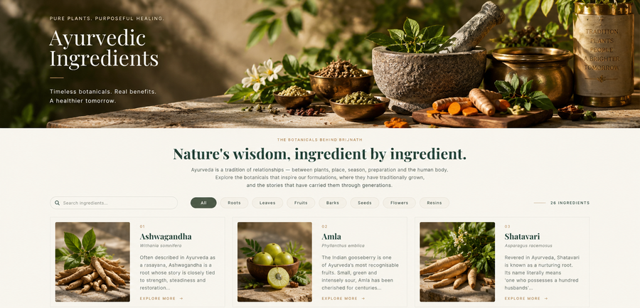 Ayurvedic herbs, roots and botanicals